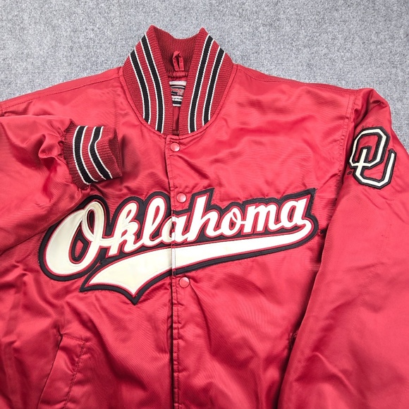 VTG Sooners Oklahoma University Bomber Jacket Mens M Crimson Red Xtreme Fanz - Picture 2 of 10